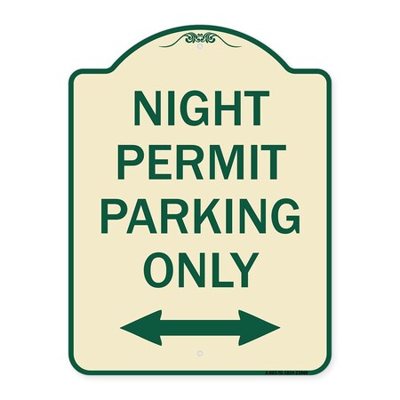 Night Permit Parking Only With Bi-Directional Arrow Heavy-Gauge Aluminum Architectural Sign